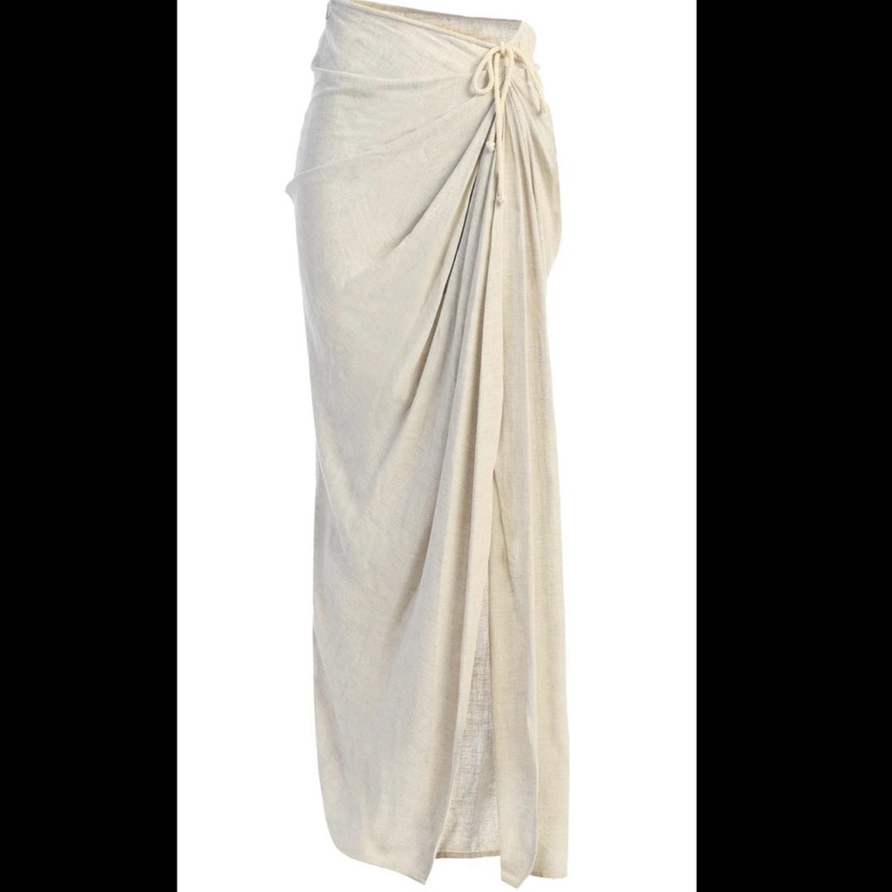 JLUXLABEL Natural Noelia Linen Slit Skirt - S